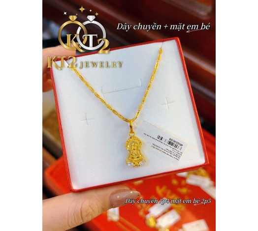 Dây Chuyền Lá Me Kèm Mặt Phật Em Bé 