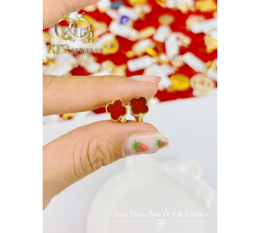 Bông Tai Khoen Bấm Cỏ 4 Lá Vàng 610